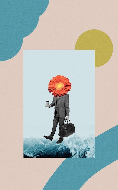 Collage vintage de hombre con cabeza de flor