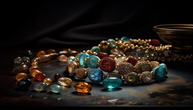 Collar de piedras preciosas de varios colores, una elegancia de moda generada por IA