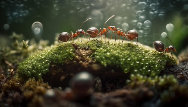 Foto gratuita colonia de hormigas trabaja en conjunto para recolectar alimentos generados por ia