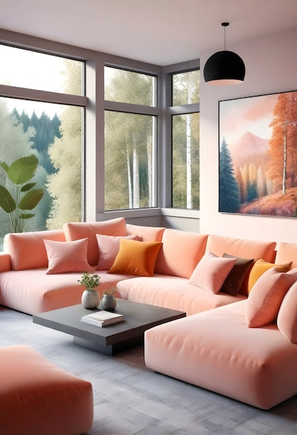 Foto gratuita el color del año diseño de interiores espacio con muebles y decoración