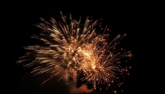 Colores brillantes explotando en un vibrante espectáculo de fuegos artificiales generado por IA