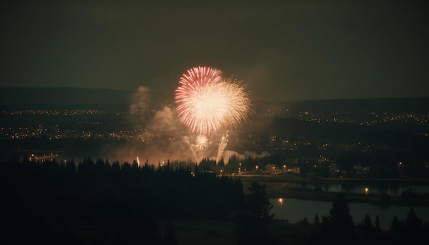 Foto gratuita colores explosivos encienden el cielo nocturno en celebración generada por ia