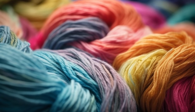 Colores vibrantes de carretes de lana en disposición generada por IA