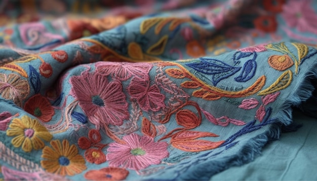 Colores vibrantes entretejidos en un diseño de tapiz ornamentado generado por IA