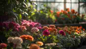 Foto gratuita colores vibrantes de flores en un prado generados por ia