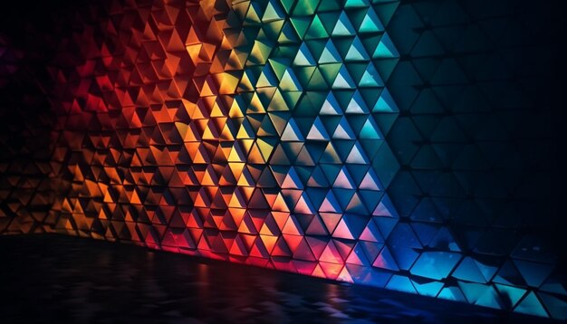 Los colores vibrantes iluminan el diseño de un club nocturno futurista por la noche generado por IA