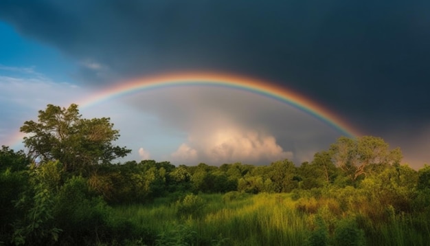 Colores vibrantes de la naturaleza pintan un horizonte majestuoso generado por IA