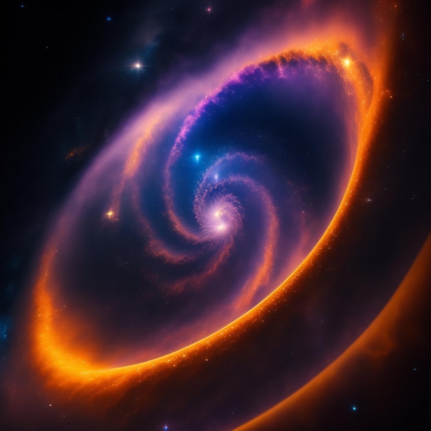 Una colorida galaxia espiral con la palabra galaxy en la parte inferior