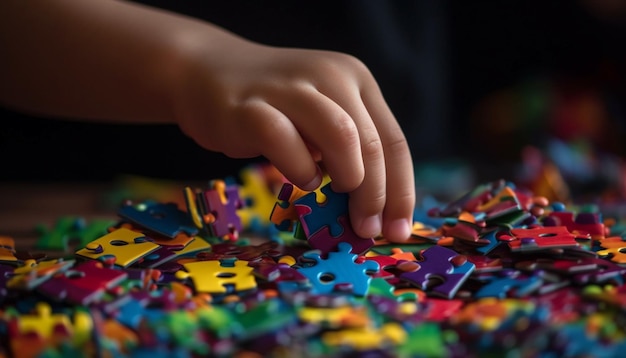 Foto gratuita la colorida pieza del rompecabezas completa la diversión infantil generada por ia