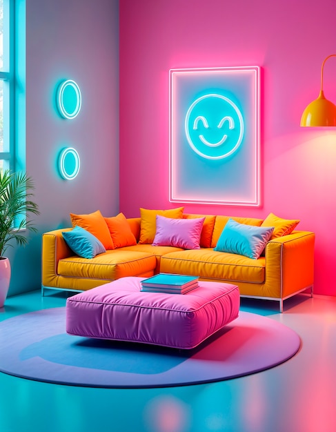 Colorido fondo interior en 3D de ondas retro