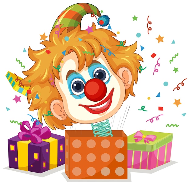 El colorido payaso en una caja