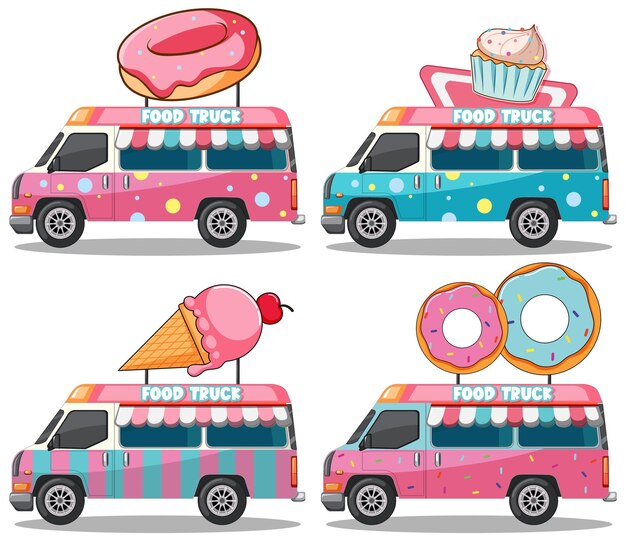 Coloridos camiones de comida con postres