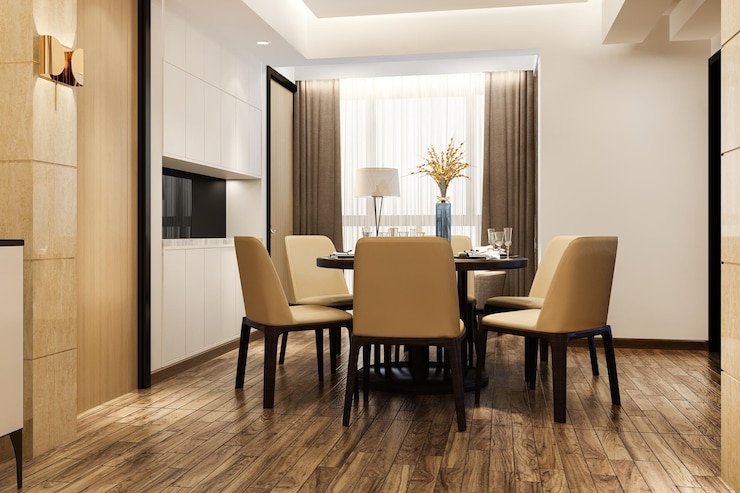 Foto gratuito comedor moderno 3d y sala de estar con decoración de lujo.