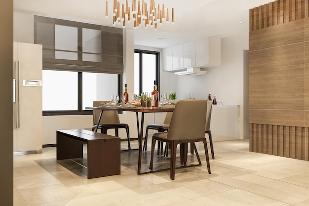 Foto gratuita comedor de renderizado 3d y cocina con decoración de lujo.