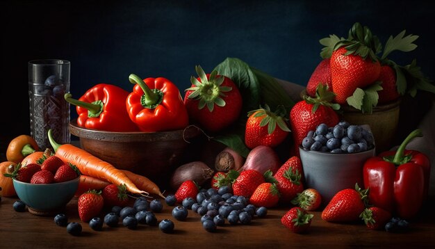 Comer sano un plato de ensalada de frutas frescas generado por IA