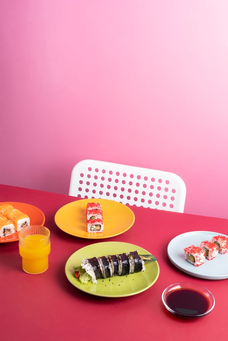 Foto gratuito comida asiática deliciosa de alto ángulo