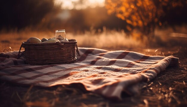 Foto gratuita comida fresca en manta escocesa naturaleza picnic perfecto generado por ia