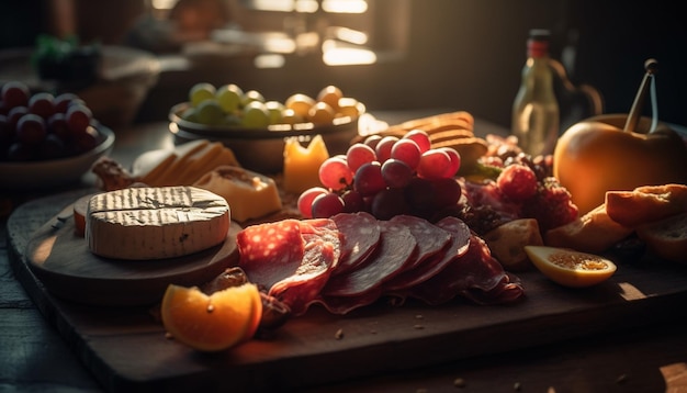 Foto gratuita comida gourmet fresca en una mesa rústica de madera generada por ia