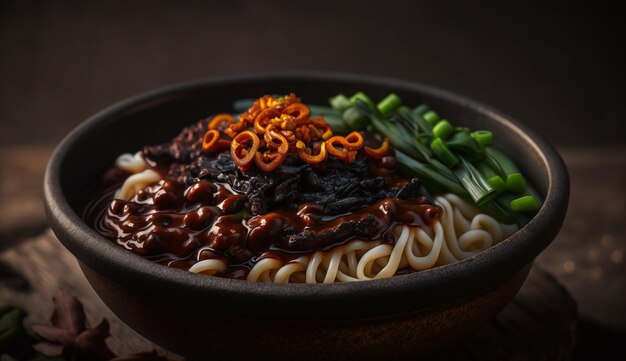 Comida gourmet fresca con verduras cocidas y pasta IA generativa