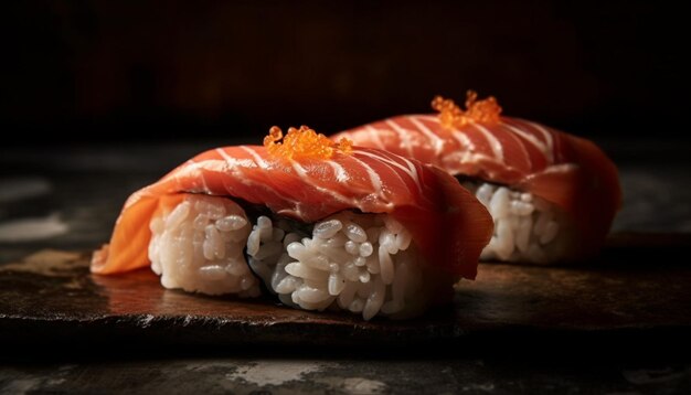 Comida gourmet de sushi, mariscos y frescura generada por IA