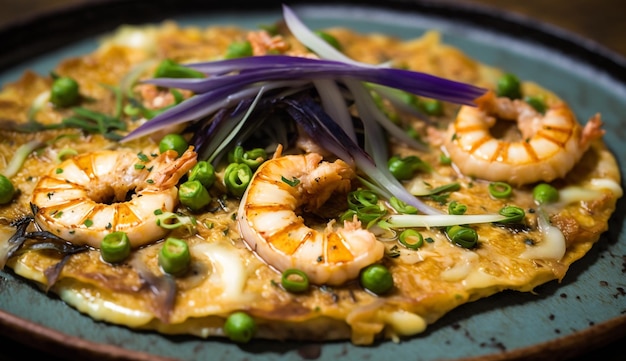 Foto gratuita comida de marisco fresco en plato con gambas ai generativa