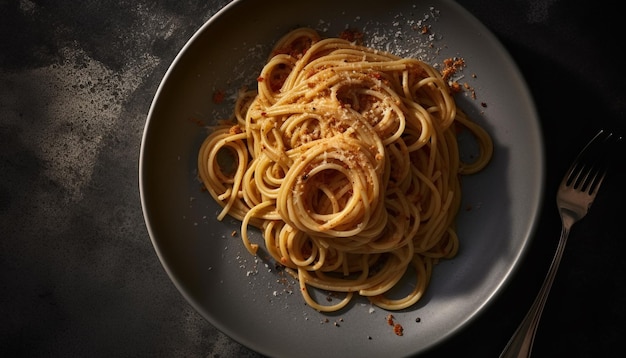 Comida de pasta saludable con salsa de tomate fresca generada por IA