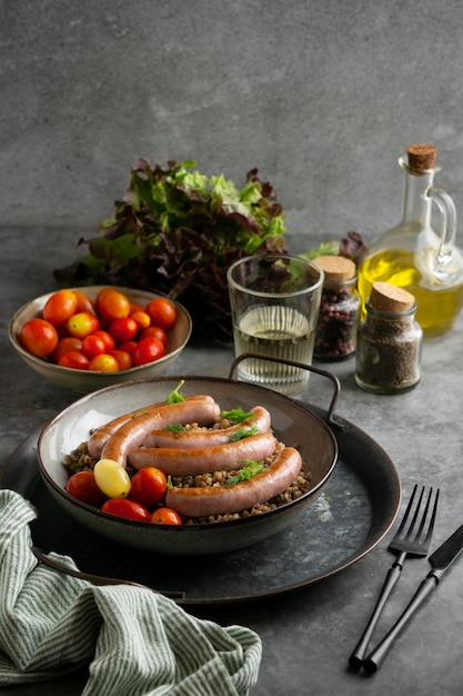 Comida rica en proteínas de salchicha cerrar detalle