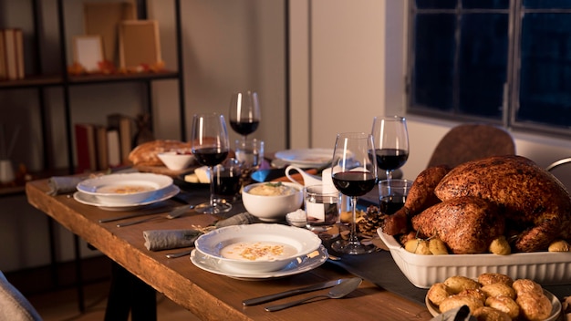 Foto gratuita comida tradicional servida en la celebración del día de acción de gracias