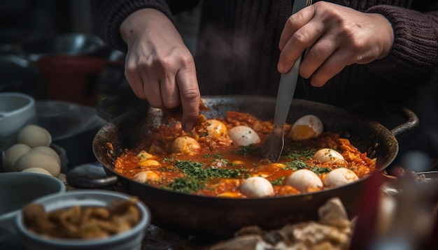 Foto gratuita comida vegetariana casera ingredientes frescos cocina rústica generada por ia