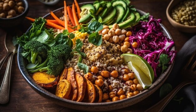 Comida vegetariana saludable Ensalada de quinoa con verduras frescas generada por IA