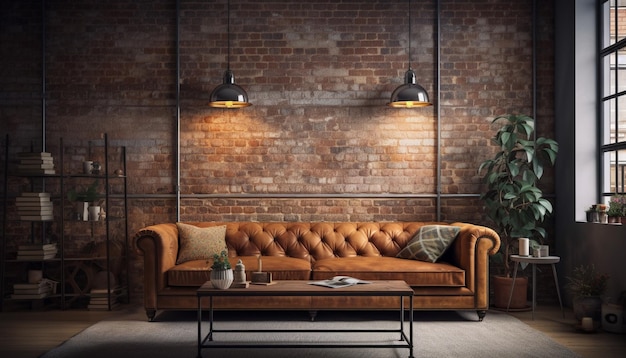 Cómoda sala de estar moderna con un diseño elegante generado por IA