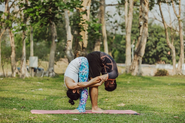 Foto gratuita compañeros en postura de yoga