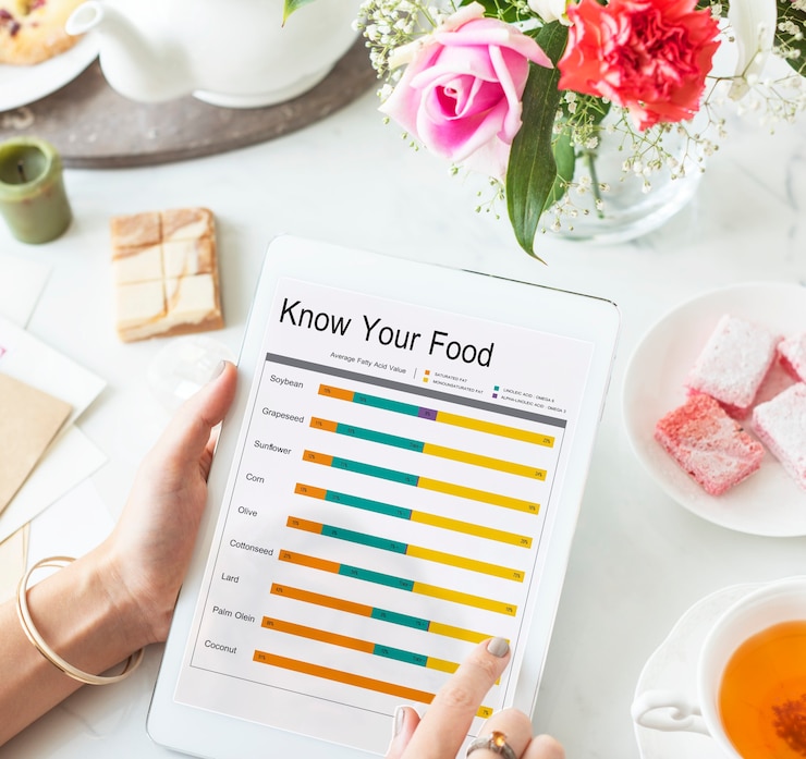 Foto gratuito comparación de datos nutricionales dietética de alimentos