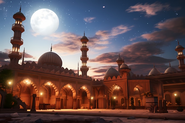 Foto gratuita el complejo edificio de la mezquita y la arquitectura por la noche