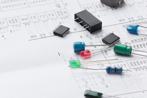 Componentes electrónicos de primer plano