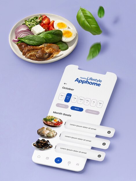 Composición de la aplicación de contador nutricional alto ángulo