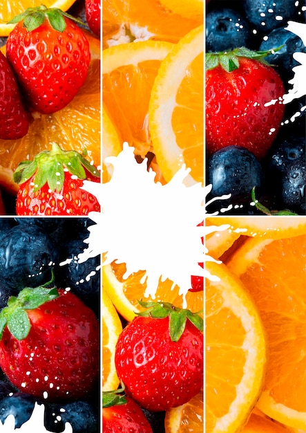 Composición creativa con textura de frutas y colores vibrantes.