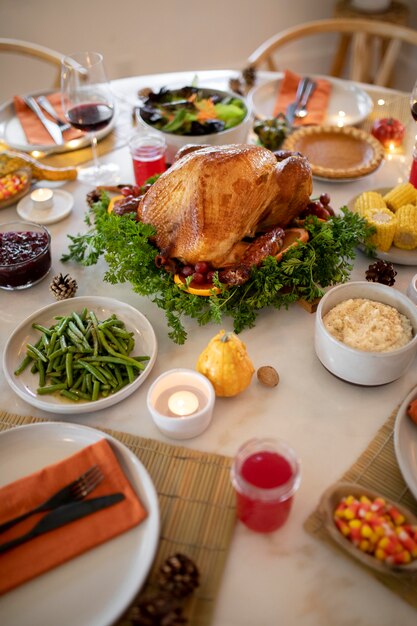 Composición de la deliciosa cena del día de acción de gracias.