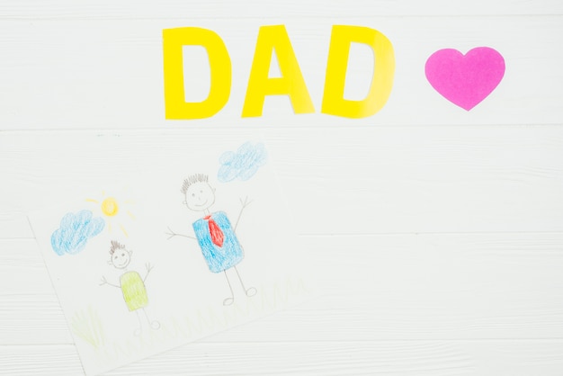 Composición para el día del padre con dibujo de niño