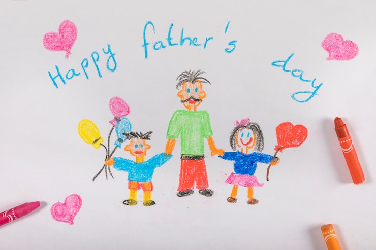 Foto gratuito composición para el día del padre con dibujo