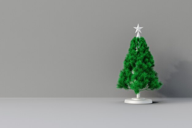 Composición de feliz Navidad con bolas de oro y ramas de pino Vista frontal. Maqueta de marco de año nuevo con espacio de copia Representación 3D