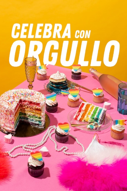 Composición de la fiesta del día mundial del orgullo con pastel