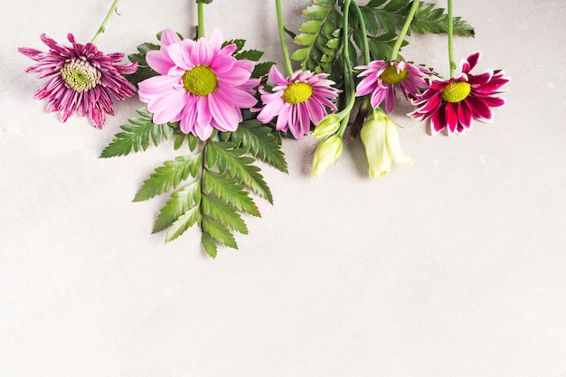 Composición de flores y plantas tropicales.