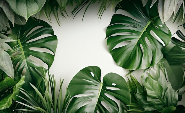 Foto gratuita composición fotográfica de hojas verdes tropicales sobre fondo blanco.