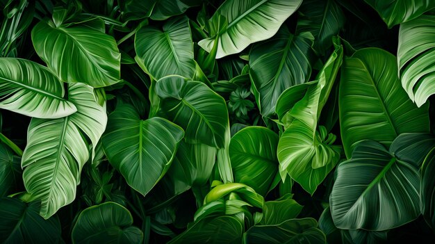 Composición fotográfica de hojas verdes tropicales.