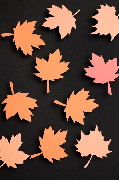 Composición de hojas de otoño de papel de vista superior