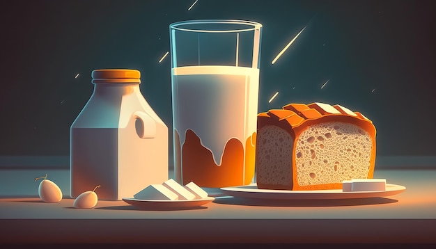 Foto gratuita composición con leche y pan ia generativa