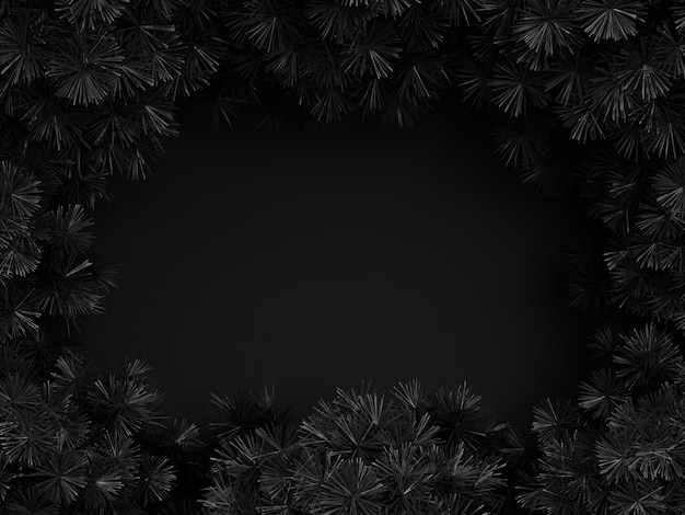 Foto gratuita composición de marco de feliz navidad con ramas de pino vista superior. maqueta de marco de año nuevo con espacio de copia representación 3d