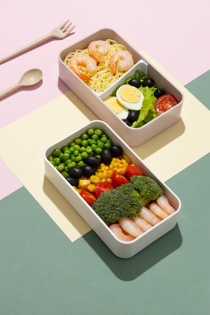 Foto gratuita composición mínima de la caja bento