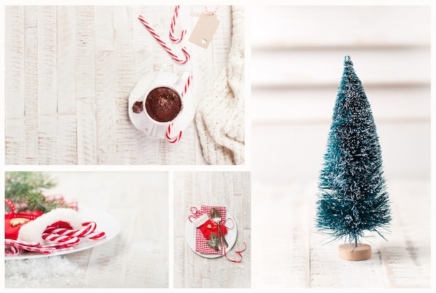Composicion navideña de árbol y decoraciones